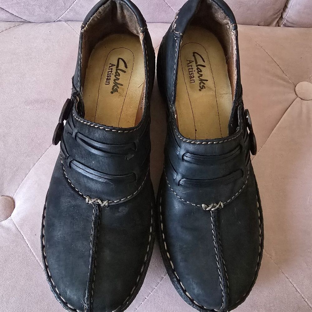 Clarks Artisan Black Leather Balance Man Made Shoe Womens Sz 5.5M